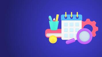 Planning work with schedule and magnifying glass workplace organizing for studying business 3d icon vector