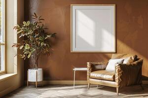 Poster Mockup in Brown Scandinavian Interior photo