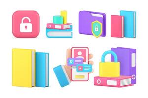 Personal data document information safety protection lock encryption access set 3d icon vector