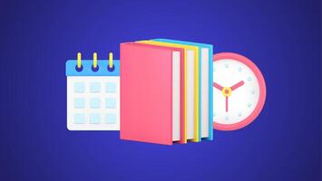 Educational task reading stack of books to deadline schedule data and watch 3d icon isometric vector