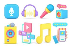 Multimedia content online store smartphone application music technology set 3d icon vector