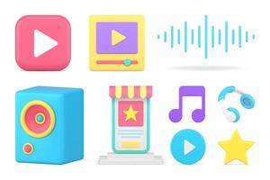 Audio multimedia content social media network digital technology set 3d icon realistic vector