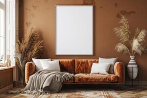 Poster Mockup in Brown Scandinavian Interior photo