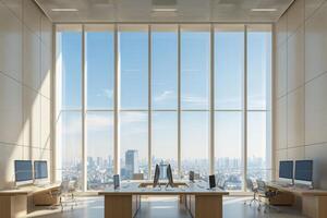 Workspace Interior with Panoramic Window photo
