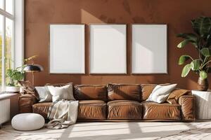 Poster Mockup in Brown Scandinavian Interior photo