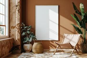 Poster Mockup in Brown Scandinavian Interior photo