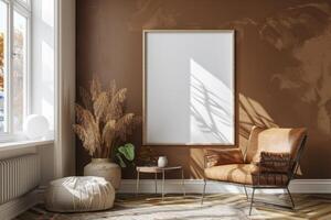 Poster Mockup in Brown Scandinavian Interior photo