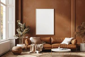 Poster Mockup in Brown Scandinavian Interior photo