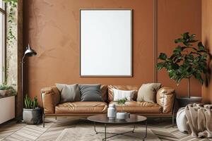 Poster Mockup in Brown Scandinavian Interior photo