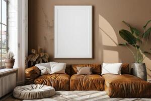 Poster Mockup in Brown Scandinavian Interior photo