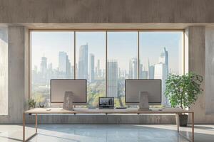 Workspace Interior with Panoramic Window photo