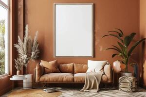 Poster Mockup in Brown Scandinavian Interior photo