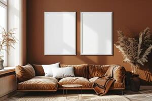 Poster Mockup in Brown Scandinavian Interior photo