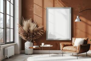 Poster Mockup in Brown Scandinavian Interior photo