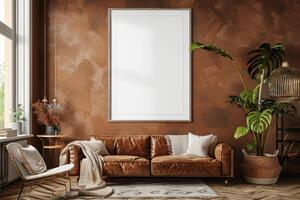 Poster Mockup in Brown Scandinavian Interior photo