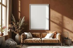 Poster Mockup in Brown Scandinavian Interior photo