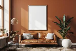 Poster Mockup in Brown Scandinavian Interior photo