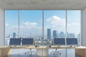 Workspace Interior with Panoramic Window photo