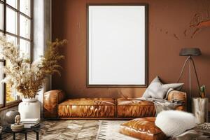 Poster Mockup in Brown Scandinavian Interior photo