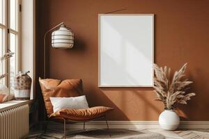 Poster Mockup in Brown Scandinavian Interior photo