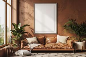 Poster Mockup in Brown Scandinavian Interior photo