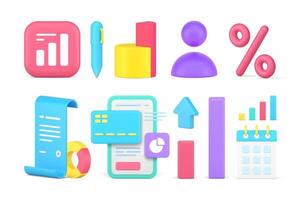 Business accounting statistic data analyzing financial report information set 3d icon vector