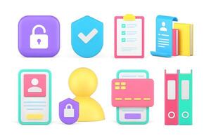 Information protection verification password access secret archive personal data set 3d icon vector