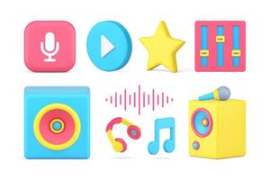 Audio sound media content internet broadcasting cyberspace technology set 3d icon vector