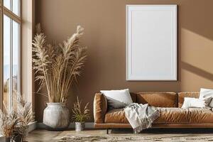 Poster Mockup in Brown Scandinavian Interior photo