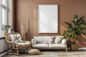 Poster Mockup in Brown Scandinavian Interior photo