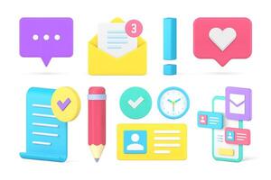 Internet communication cyberspace chatting social media networking set 3d icon realistic vector