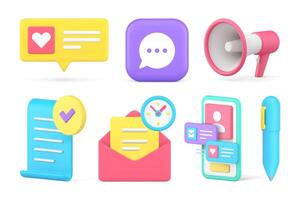 Internet chatting incoming message communication social network advertising set 3d icon vector