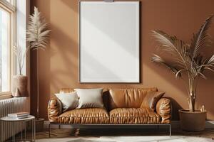 Poster Mockup in Brown Scandinavian Interior photo