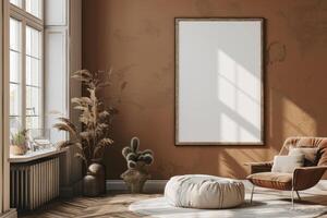 Poster Mockup in Brown Scandinavian Interior photo
