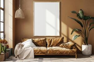 Poster Mockup in Brown Scandinavian Interior photo