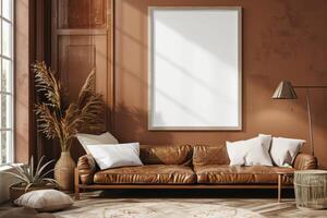 Poster Mockup in Brown Scandinavian Interior photo