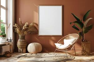 Poster Mockup in Brown Scandinavian Interior photo
