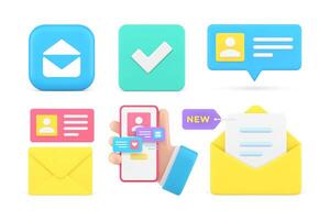 Internet communication cyberspace chatting notification message newsletter set 3d icon vector