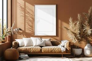 Poster Mockup in Brown Scandinavian Interior photo