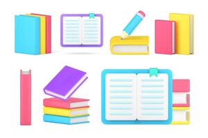 Learning education academic studying book textbook notepad knowledge set 3d icon realistic vector