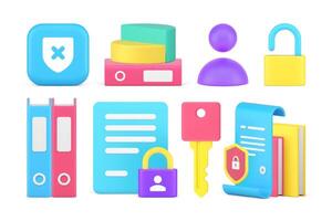 Business accounting personal information secure lock code access protection set 3d icon vector