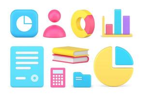 Business management financial accounting analyzing graph diagram presentation set 3d icon vector