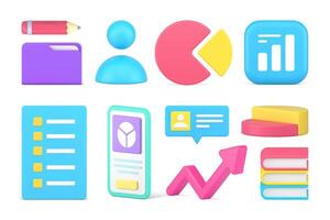 Business accounting statistic financial analyzing graph diagram management set 3d icon vector