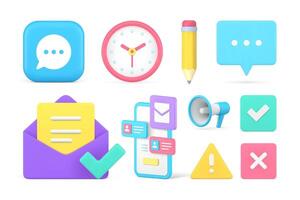 Internet chatting cyberspace communication online dialogue smartphone app set 3d icon vector