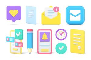 Social network chatting internet communication cyberspace notification set 3d icon realistic vector