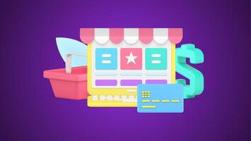 Online grocery shopping product delivery with laptop website user interface 3d icon isometric vector