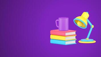 Reading interesting books coffee tea mug and table lamp enjoying favorite educational hobby 3d icon vector