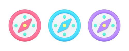 Compass geography cartography guidance exploration journey discovery device 3d icon set vector