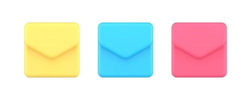 Envelope closed letter email incoming notification internet message 3d icon set realistic vector