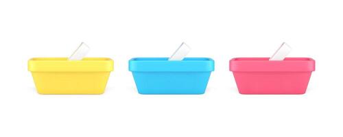 Shopping basket plastic container with handle grocery purchase product carrying 3d icon set vector